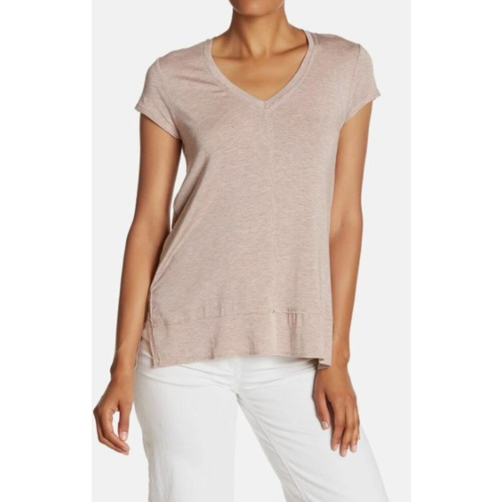 H By Borbeaux Women's Stretch V-Neck Pale Mauve Short-Sleeve Tee Sz Med